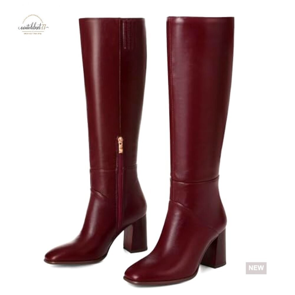 Knee High Boots Faux Suede Square Toe Chunky Heel Wide Calf Side Zipper - Picture 6 of 6